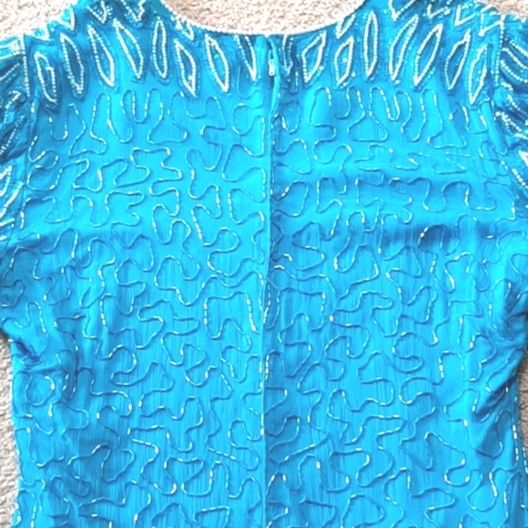 Beaded Midi Lined Dress XL 12-14 Pearl Jawbite Hem Turquoise Aqua Blue ex beads - Picture 6 of 12